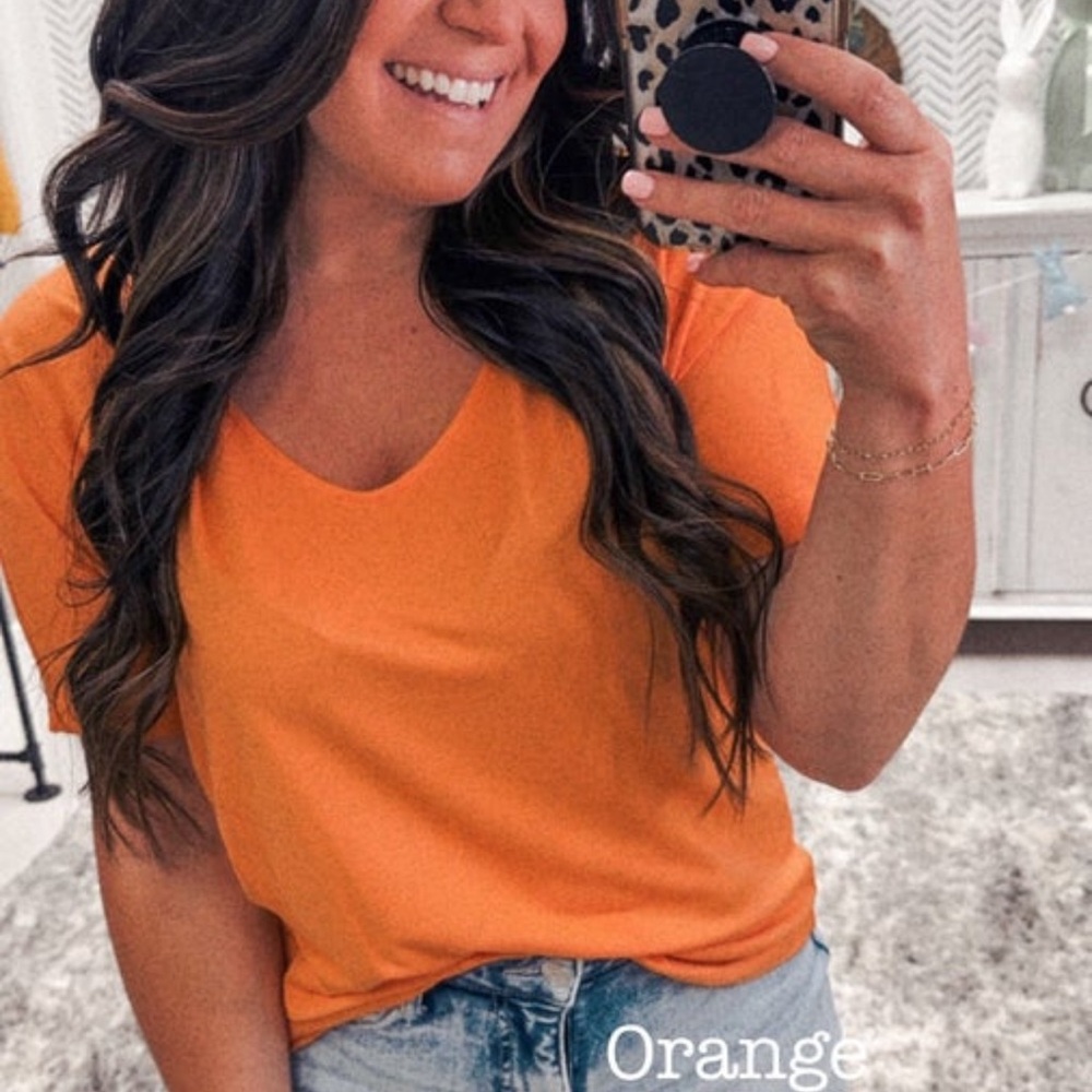 Orange V-Neck Women's Top - Size Large